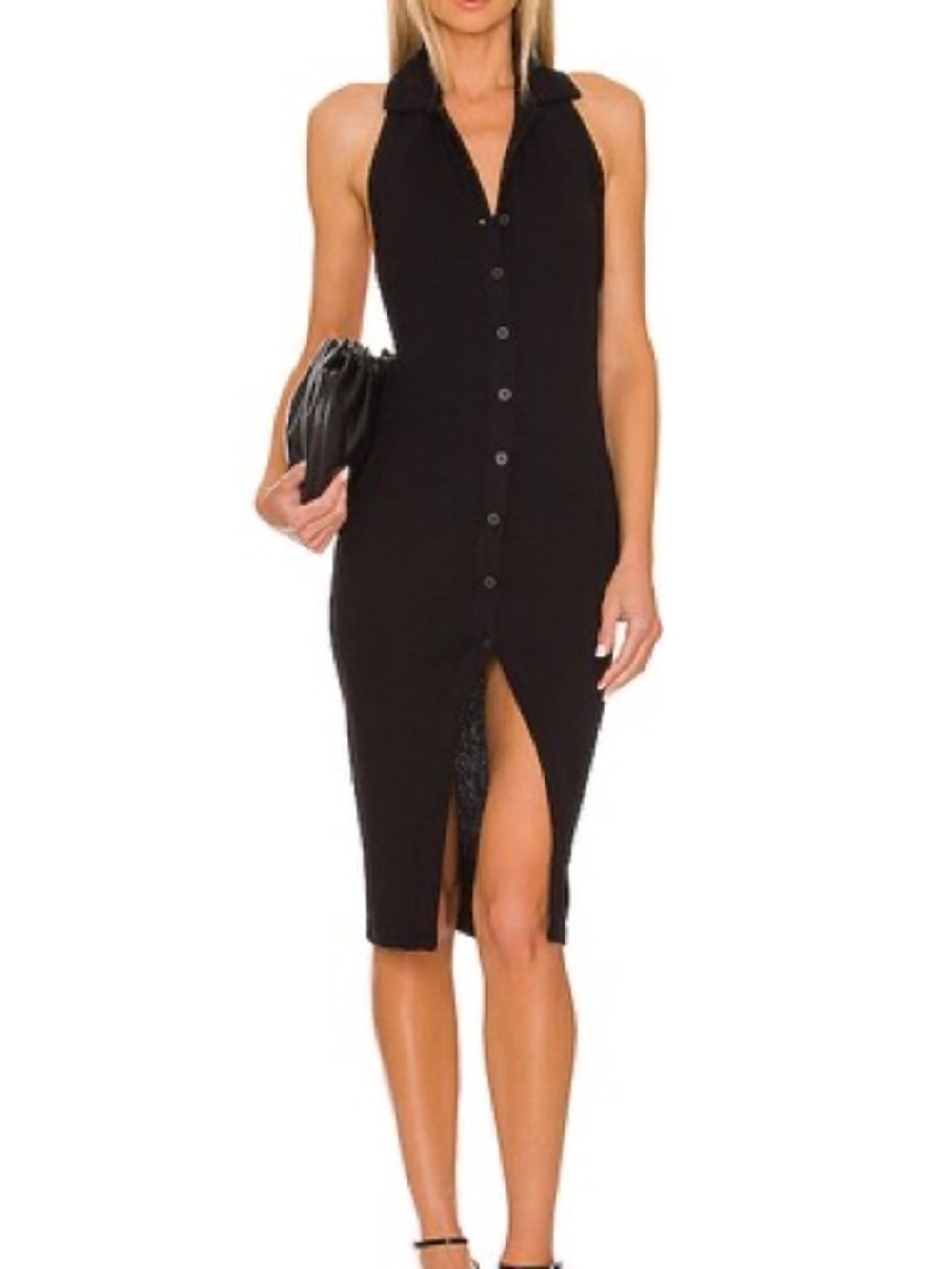 ALIX NYC Black Halter Button-Front Midi Dress